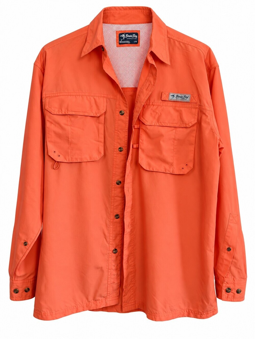 Bimini Bay Outfitters L Coral Long Sleeve Fishing Shirt Vented Pockets
